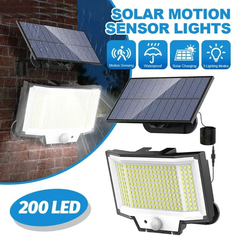 200LED Outdoor Solar Light with Motion Sensor Remote Control IP65 Waterproof for Garage Security Wall Light Garden Wall Light