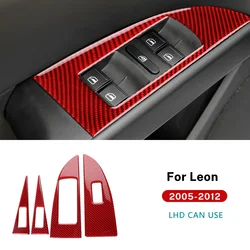 Real Soft Carbon Fiber Sticker For Seat Leon 2005 2006 2007 2008 2009 2010 2011 2012 LHD RHD Car 4-Door Window Button Panel Trim