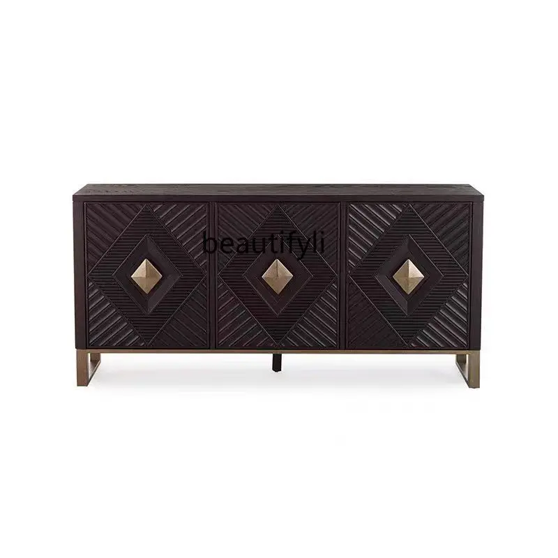 

Affordable Luxury Style Solid Wood Porch Square Diamond Pattern Artistic Creative Fashion Sideboard Cabinet