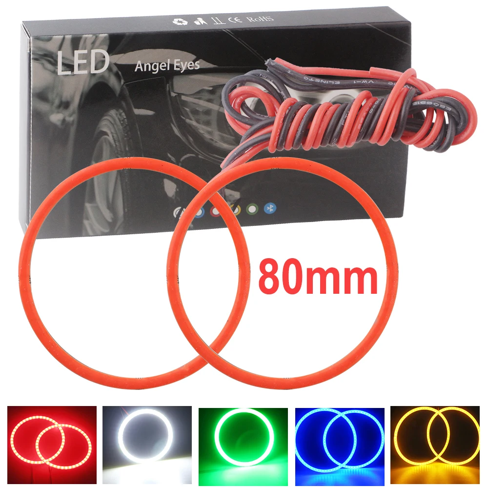 

80mm 2PCS Angel Eyes 12V COB 45 SMD LED Halo Rings Waterproof Light Car Scooter Motorcycles Headlight Signal Fog Width Light Red