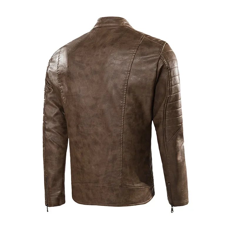 Veste en cuir PU à col montant pour hommes avec velours, manteau décontracté, chaud, automne, hiver