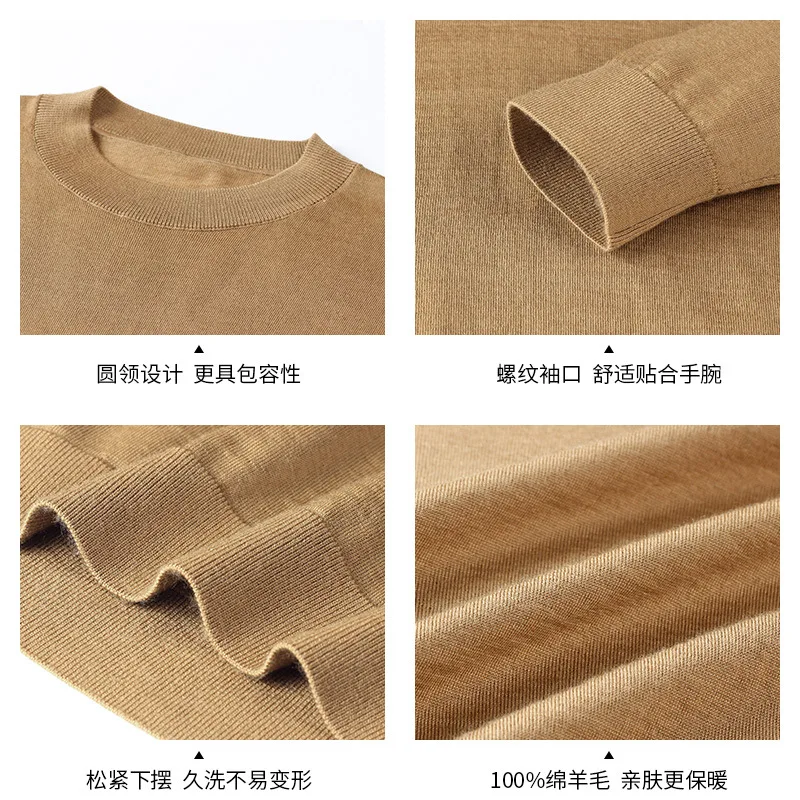 Осень-зима, новый шерстяной свитер, мужской тонкий шерстяной моющийся свитер с круглым вырезом, однотонный облегающий базовый вязаный свитер, тонкий