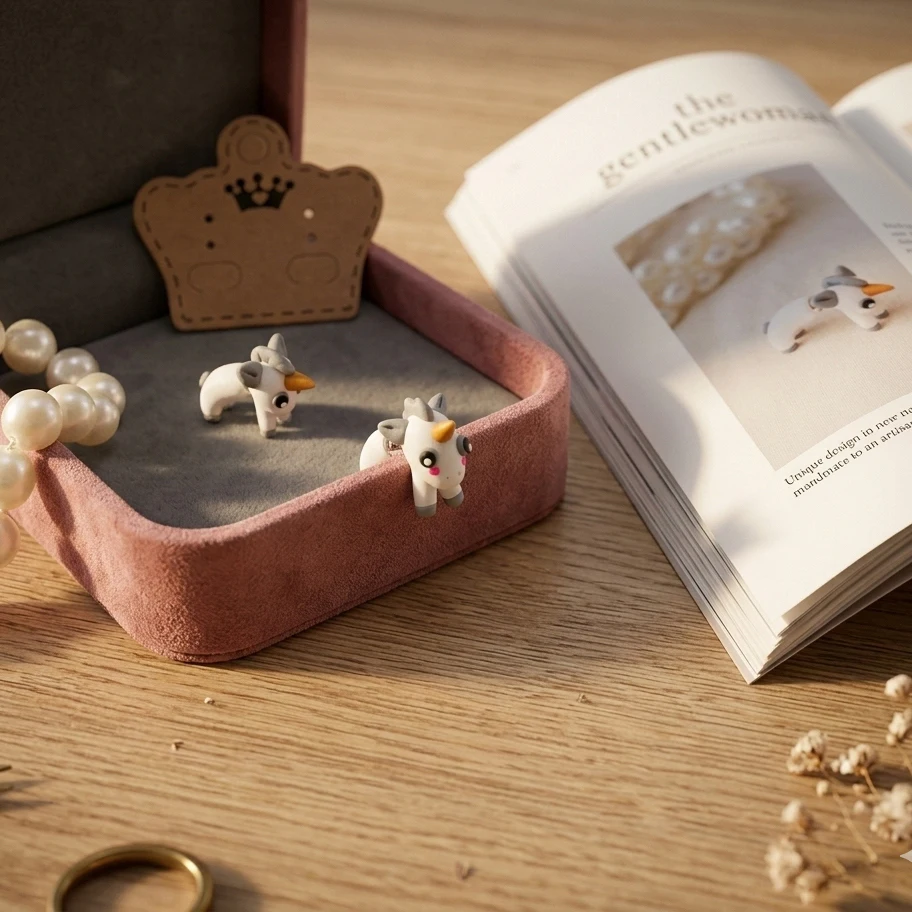 Handmade 3D Unicorn Polymer Clay Stud Earrings For Women Kids Cute White Pegasus Front Back Ear Jackets Kawaii Animal Earrings