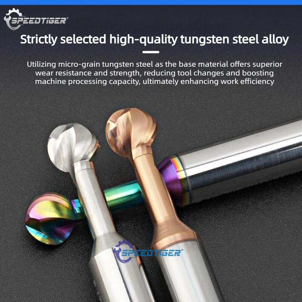 SPEEDTIGER Ball T Shape Cutter Solid Carbide End Mills R2 R3 R4 R5 R6 For Steel Aluminum Lollipop Ball Nose Milling Cutter
