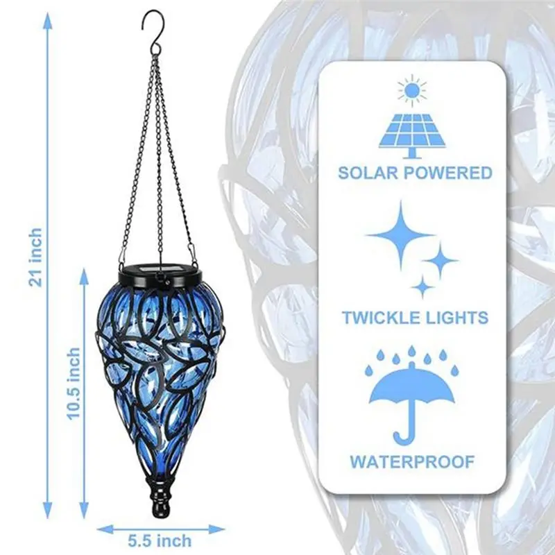 A93Z Outdoor Lights Solar Hanging Lantern, Outdoor Waterproof Tear-Shaped Effect Garden Lantern For Yard Patio Decor
