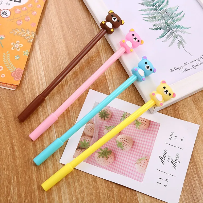 Imagem -02 - Urso Bonito dos Desenhos Animados Neutro Pen Criativo Estudante Papelaria Material de Escritório de Volta às Aulas 24 Pcs