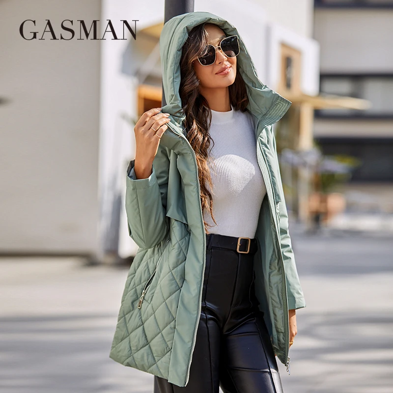 GASMAN New women\'s jacket spring 2022 High-Quality Mid-Length  Women coat Stitching Hooded Design Windproof Casual parkas 8226