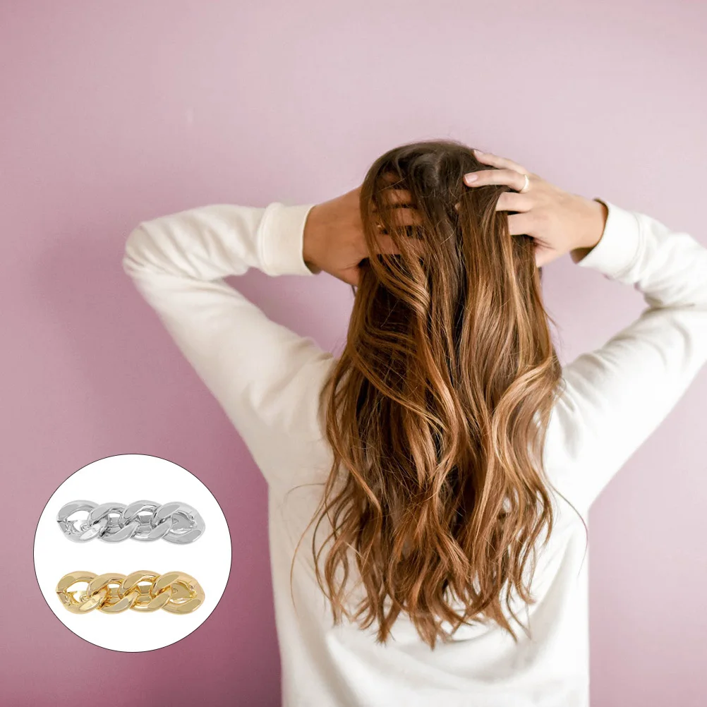 2 قطعة مشبك شعر سلسلة ذهبية سبيكة معدنية على شكل سلسلة مشابك للحفلات والمكتب والمدرسة والسفر ملابس يومية تسريحات شعر مستقيمة مجعدة