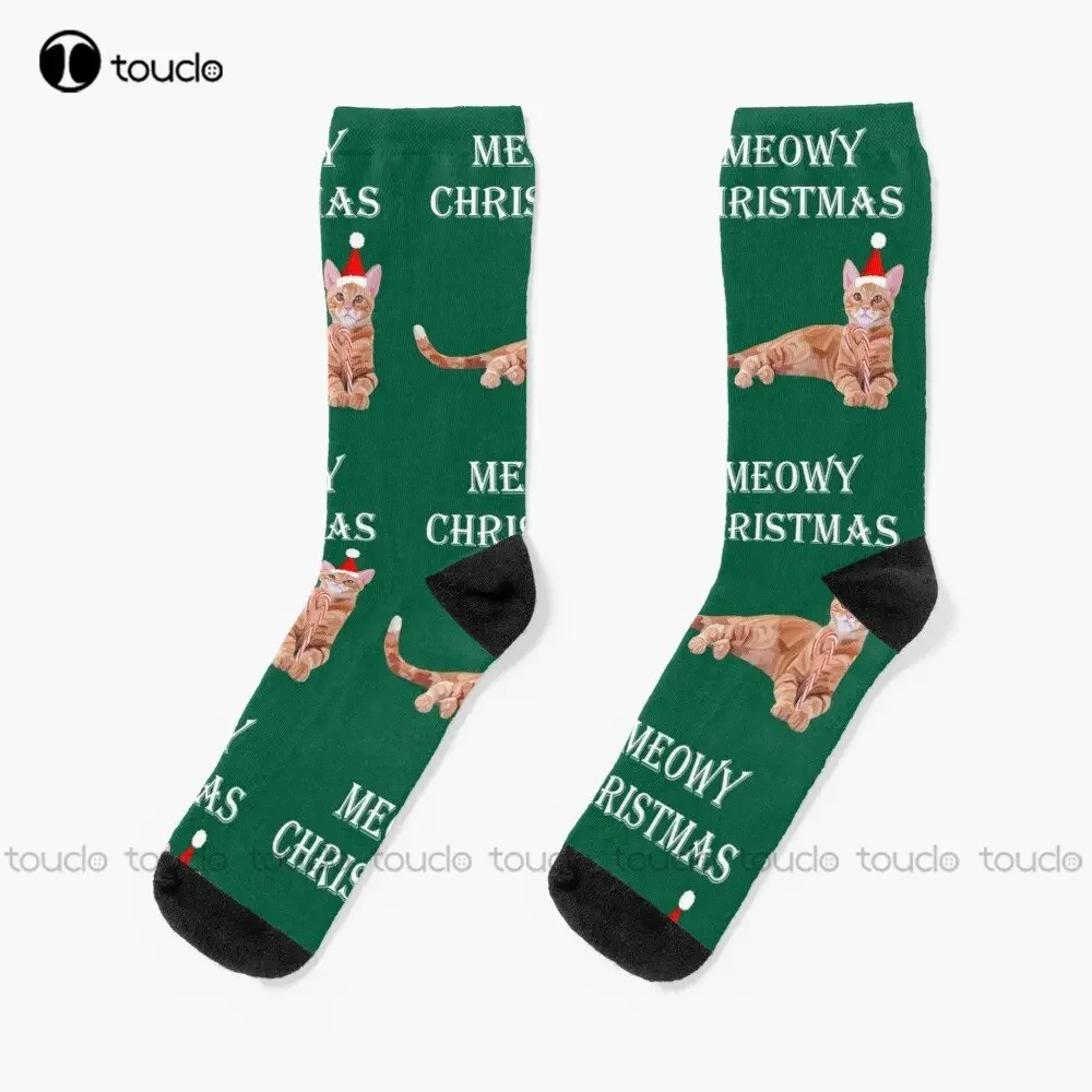 Meowy Christmas Ginger Kitten Socks Warm Socks Personalized Custom Unisex Adult Teen Youth Socks 360° Digital Print Custom Gift