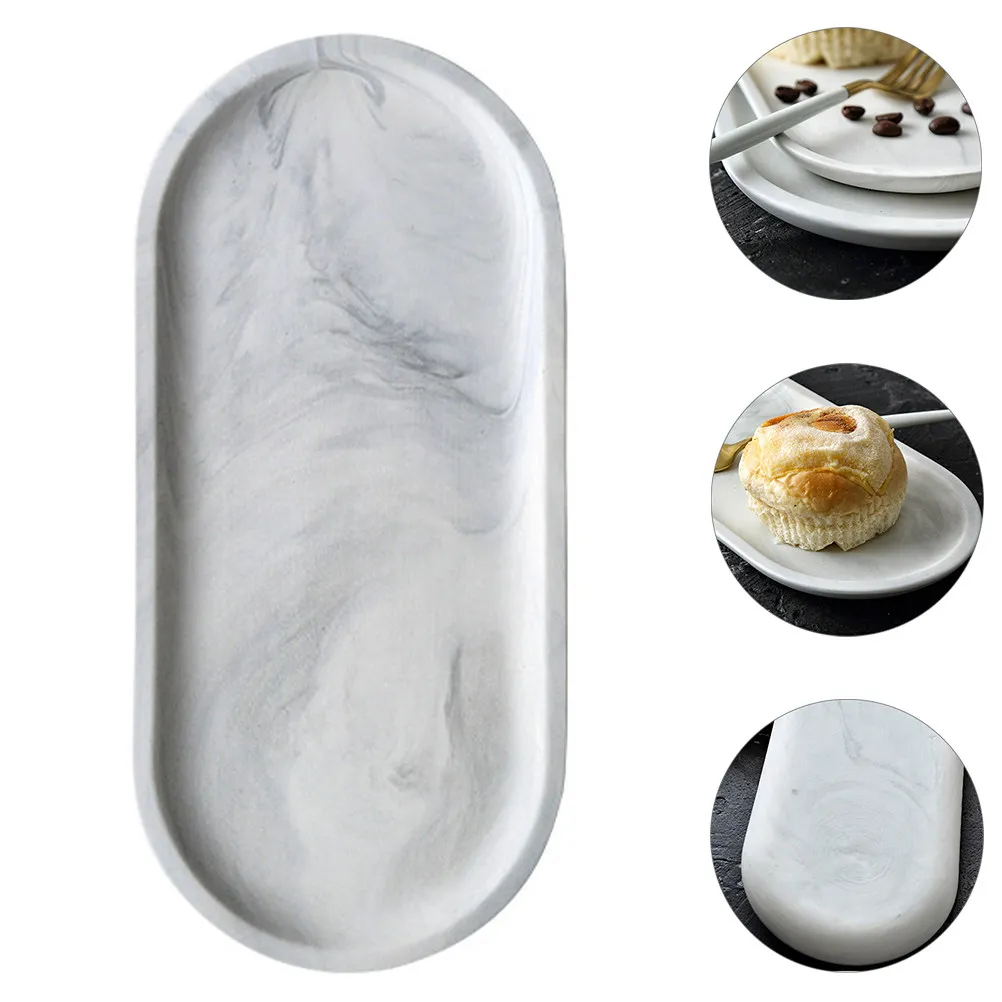 Oval Ceramic Breakfast Tray – Marble-Style Snack, Cookie, Sauce, Salt, Sugar Platter for Home & Kitchen