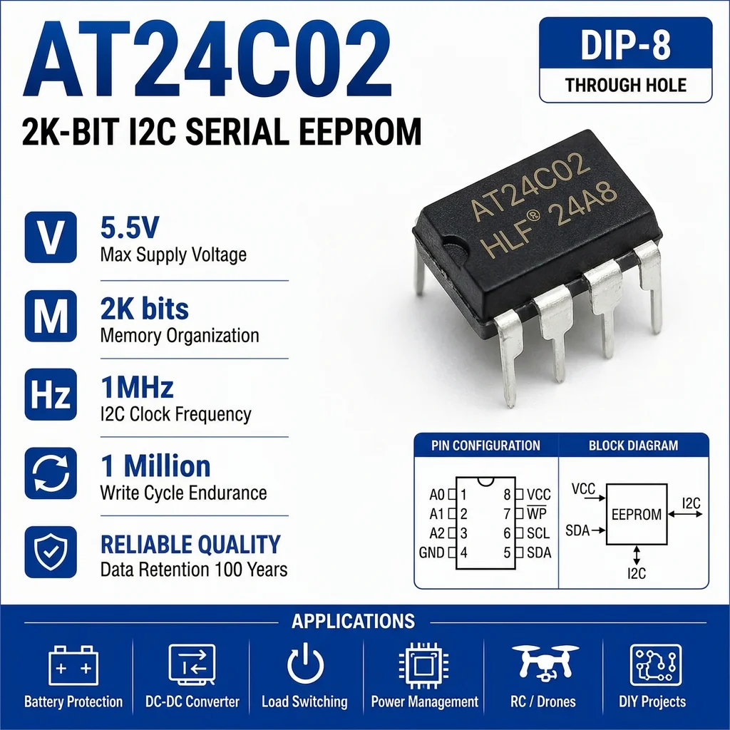 (50 pcs) 24C01/24C02/24C04/24C08/24C16/24C32  DIP-8  I2C Serial EEPROM