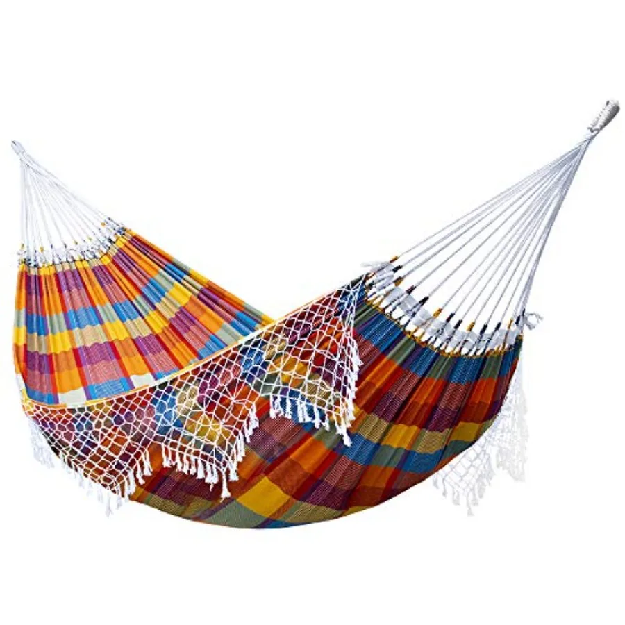 

Authentic Brazilian Cotton Hammock - 450 lb Capacity - Outdoor Patio Hanging Swing with Durable Natural Fabric and Rustic Brown