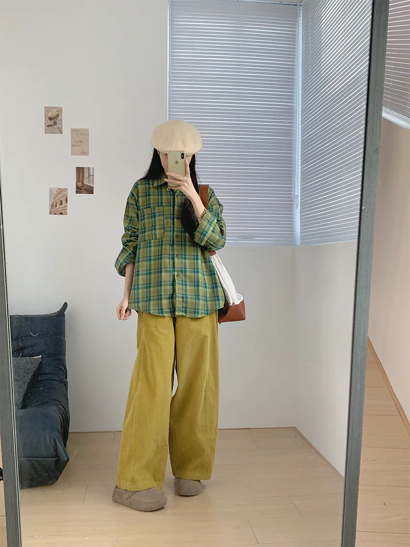 

Женская винтажная рубашка Amy в клетку с длинным рукавом, свободного кроя, весна-осень, универсальная, в непринужденном стиле, из смесового хлопка, верхняя одежда