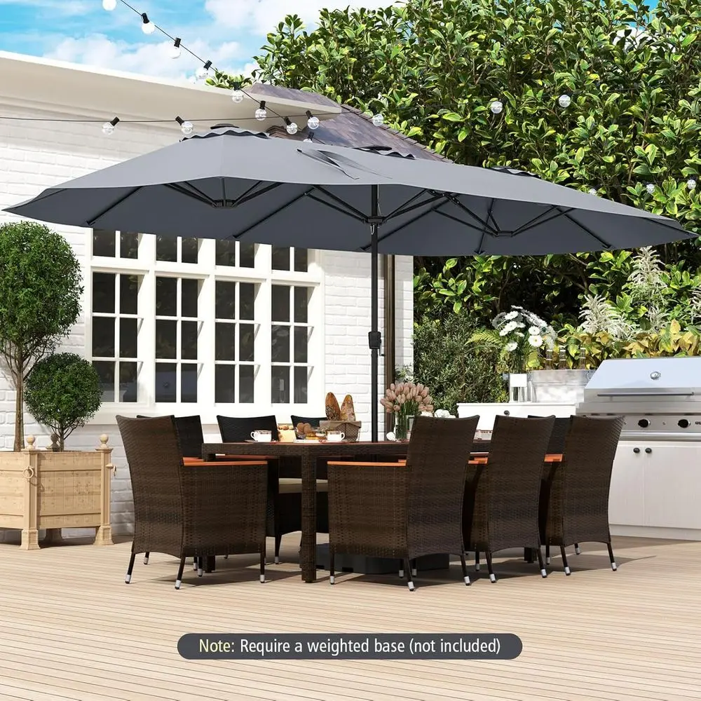 Extra-Large 15.5ft Patio Umbrella with LED Lights, Crank Handle, 12 Ribs, Double-Sided for Outdoor Use (Grey)