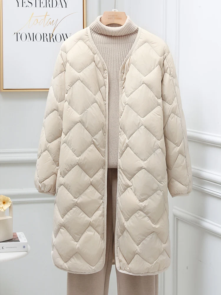 0-10℃ Ultra Light Women Down Coats 2024 New Autumn Winter Female Duck Down Jackets Collarless Windproof Puffer Feather Overcoat