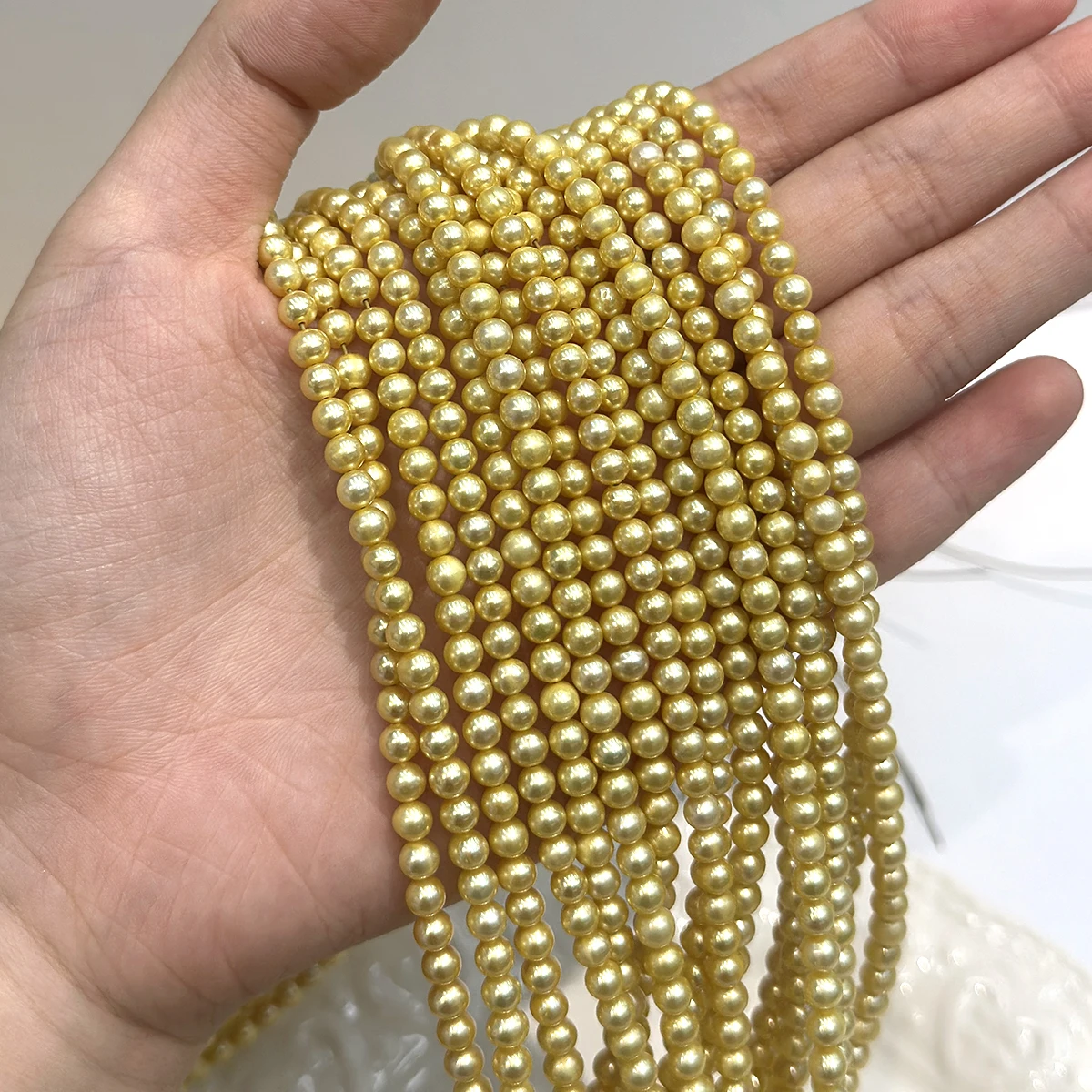 Lustrous Dyed Gold Near‑Round Freshwater Pearl Semi‑Finished Beads 4‑5mm, for Women Hand‑crafted Necklaces & Jewelry DIY Gifts
