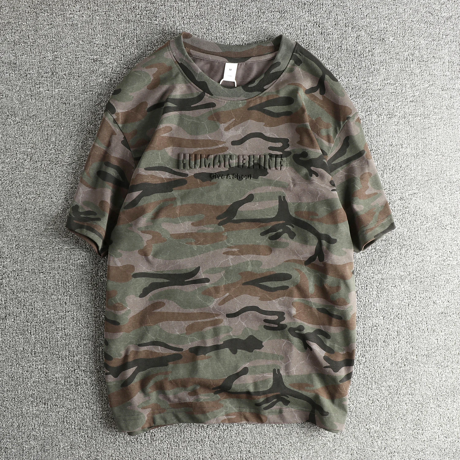 

Summer New American Retro Short-sleeved O-neck 3D Letter Printed Camouflage T-shirt Men's Fashion Simple Washed Casual Sport Top
