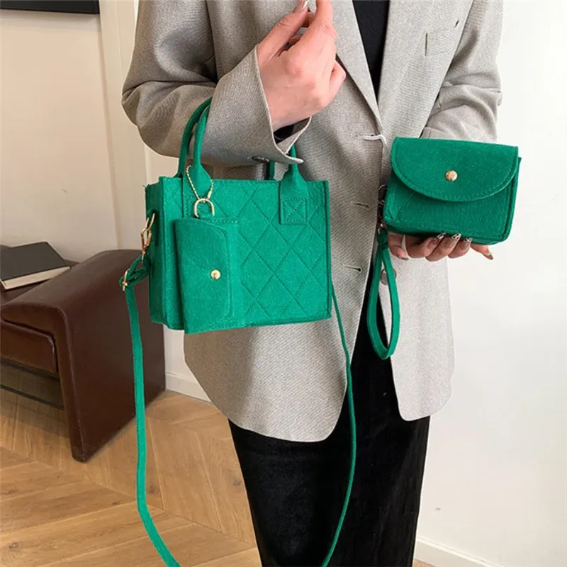3 Stück/Set geprägte Damenhandtasche, stilvolle Umhängetasche, Clutch und Geldbörse, einfarbige quadratische Umhängetasche, Stoff für den täglichen Gebrauch – Detail 29