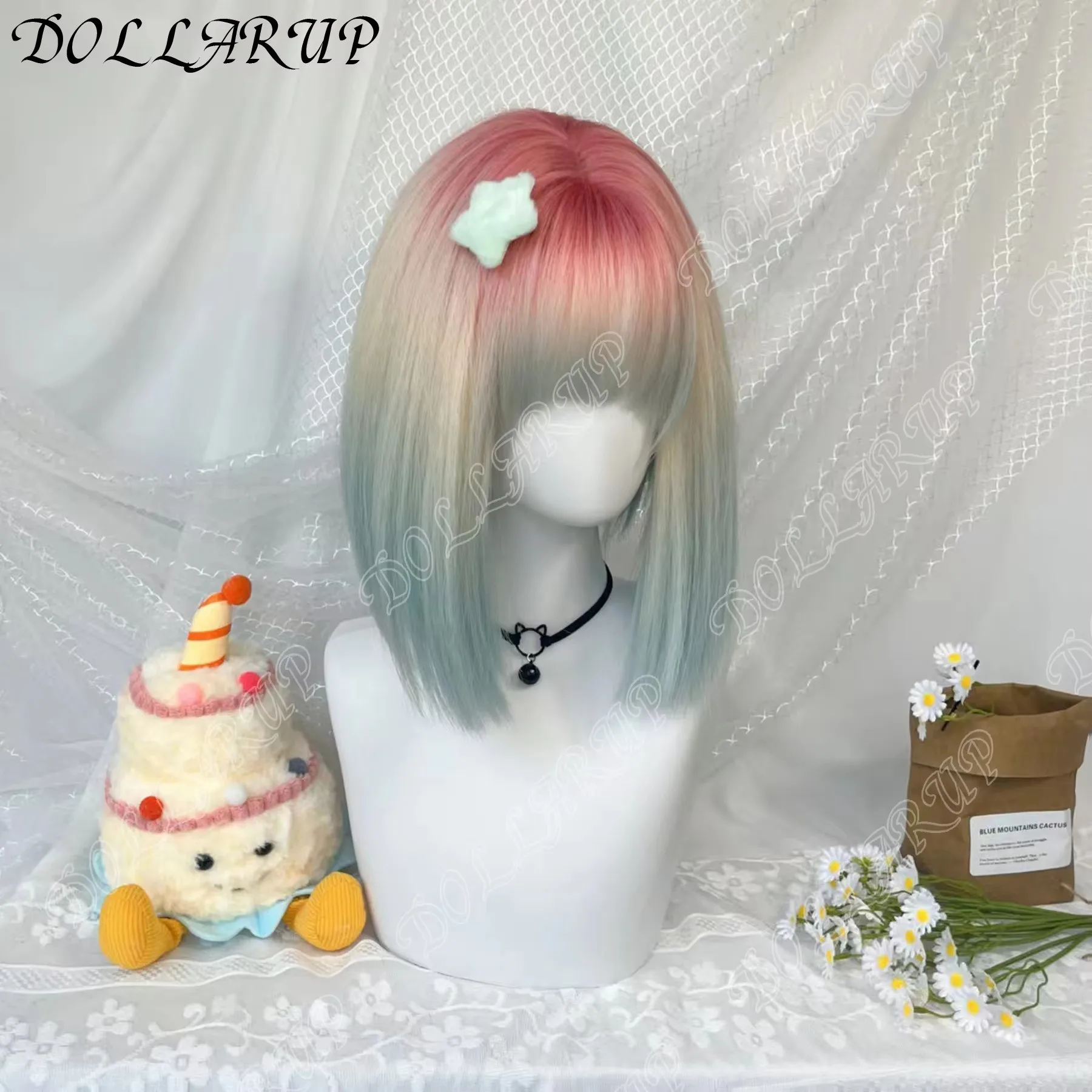 JKL مماثلة مجعد قصير الباروكات الاصطناعية قوس قزح الملونة حورية البحر شعر مستعار للنساء تأثيري هالوين زي متعدد الألوان #6