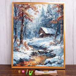 DIY Winter Sonw Landscape Pattern Zestaw do haftu z nadrukiem dla początkujących Nici bawełniane Zestaw do haftu krzyżykowego Prezent dla dorosłych