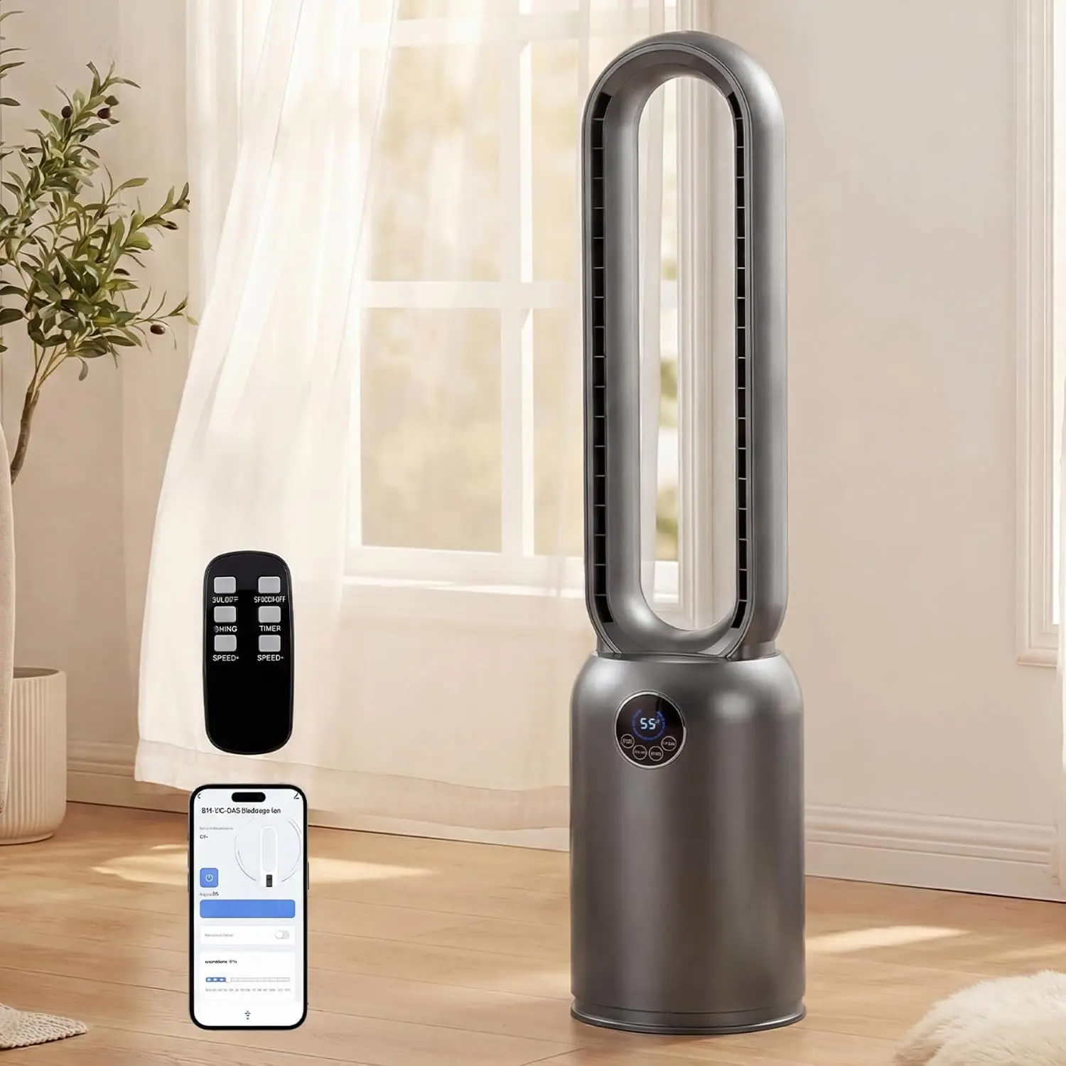 36 Inch Bladeless Tower Fan Bedroom Standing Fans Remote Powerful 26ft S Airflow 24 Speeds 12H Timer 90 Oscillation Floor Fans Q