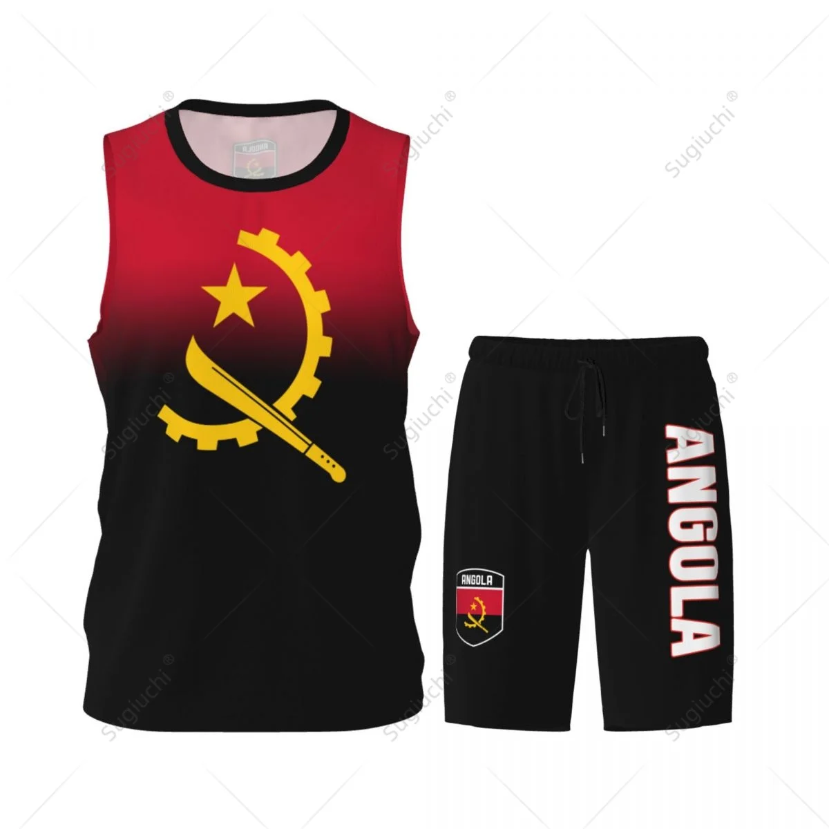 Men Angola Flag Basketball Jersey Set Mesh Shirt & Pants Sleeveless Exclusive Team-up Custom Name Nunber Unisex