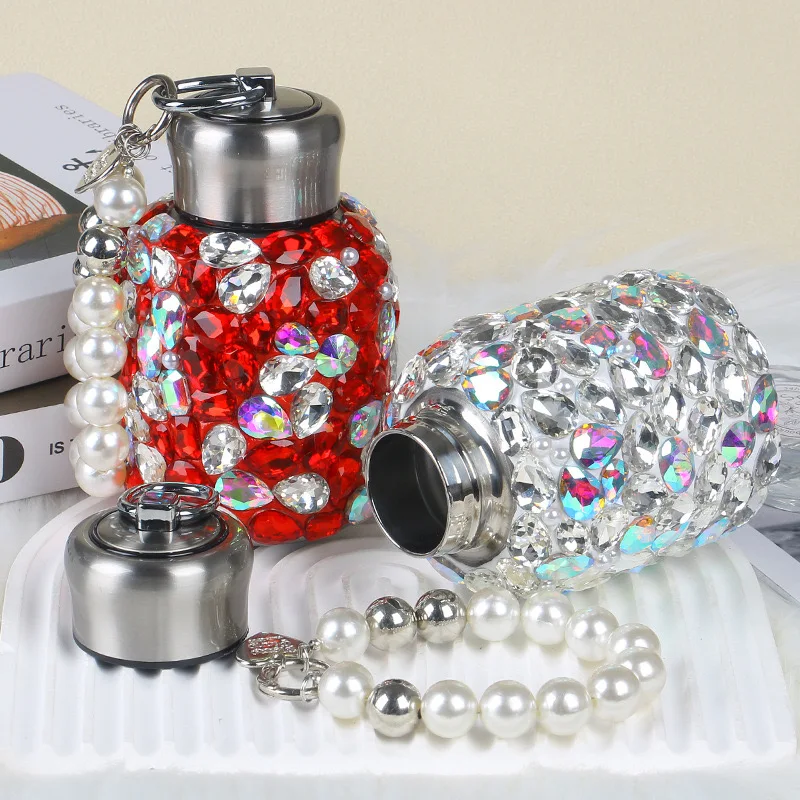 custom Studded bling diamond tumbler glitter water bottle, stainless steel vacuum thermal cup, diamond encrusted pot belly Cup