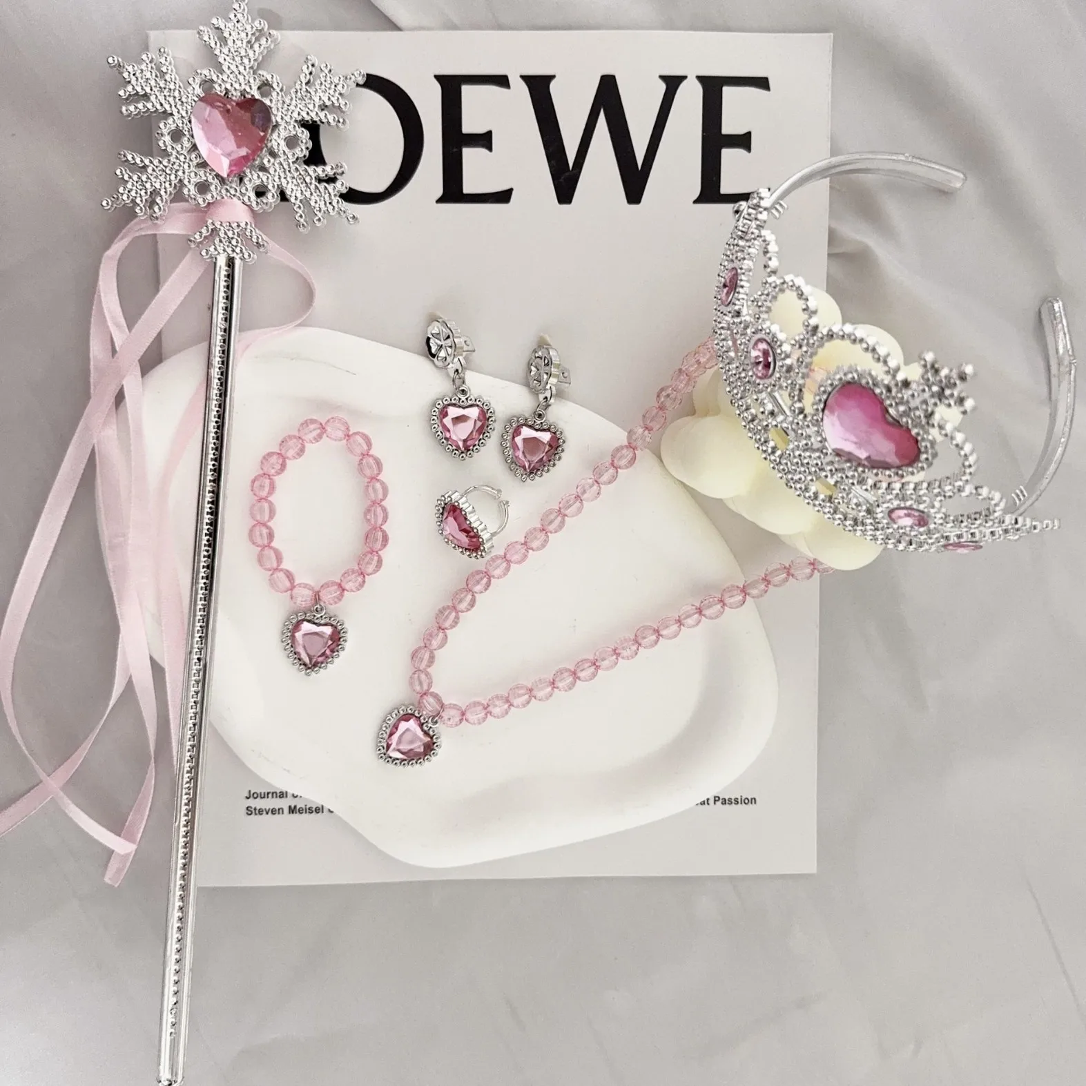 Princess Girls Necklace Set Crown Headgear Children Frozen Magic Wand Hair Accessories Set Princess Queen COS Beaded Jewelry