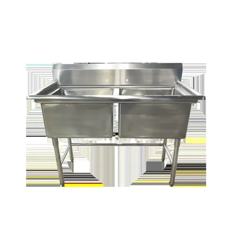 Industrial Kitchen Two-compartment Stainless Steel Sink 201/304Certified Brushed Surface Utility Double Restaurant