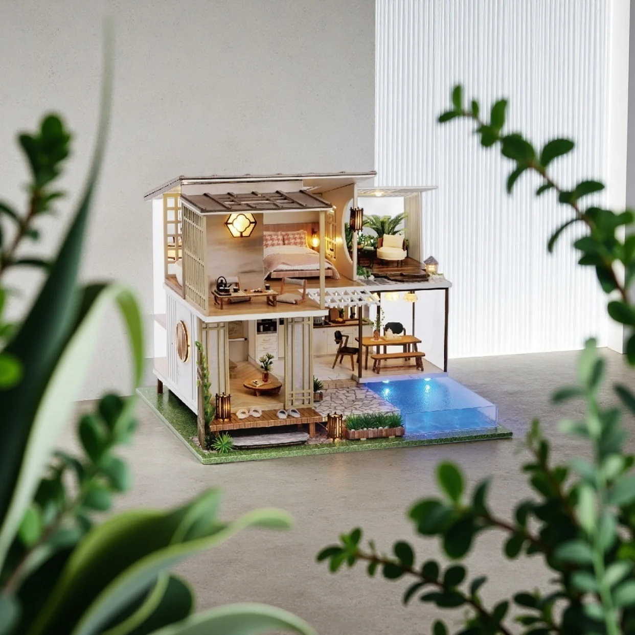 فيلا OUZEY أنيقة من طابقين، منزل خشبي يمكنك صنعه بنفسك، مجموعة تجميع بيت الدمى الكبيرة، هدية عيد ميلاد إبداعية للبالغين 14+ #5