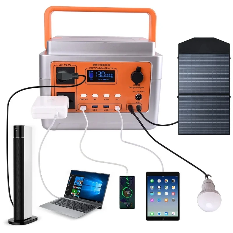 Camping Solar Portable Station Generator 500W/1000W/2000W MPPT LiFePO4 Battery Pure Sine Wave Household Solar Energy Storage