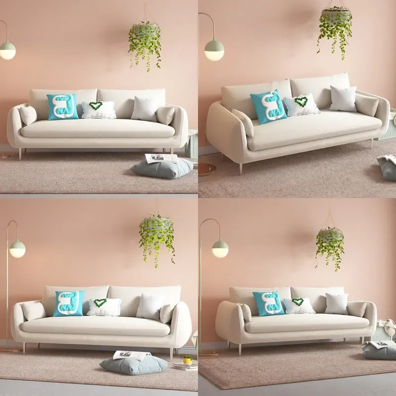Nordic Fabric Sofa Compact Flannel Couch for Small Living Room Bedroom or Retail Store Space Saving 3 Seater Design