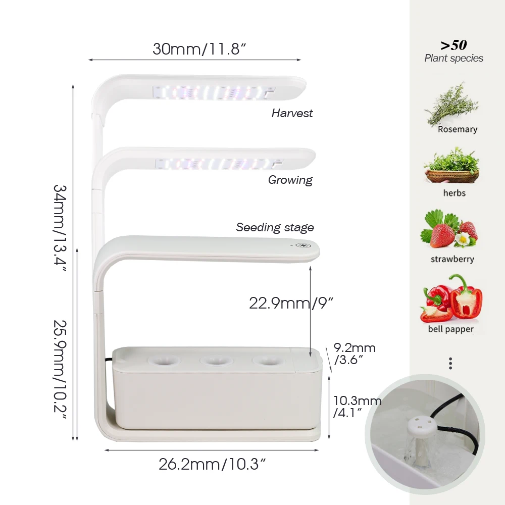 3 Pods Hydroponics Growing System Indoor Garden Herb Seed Starter Germination Pot Kit LED Grow Light Nursery Cultivation Planter