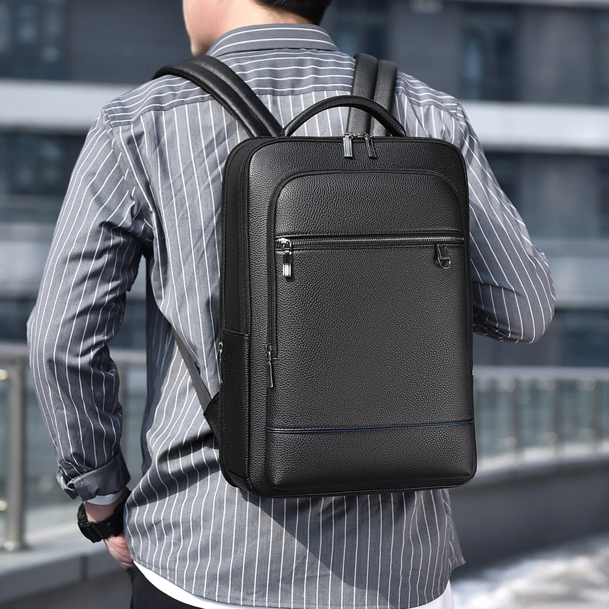 Mochila de pu, almacenamiento de computadora para hombres de gran capacidad, bolsa de viaje para desplazamientos de negocios, mochila multifuncional USB