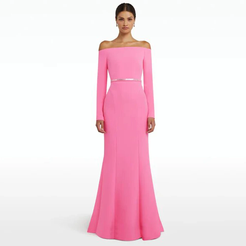 

Formal Party Dresses Mermaid/Trumpet Jersey Modern Evening Gown Pink Ruched Sequined Off-the-shoulder 2024 Prom Dress Long