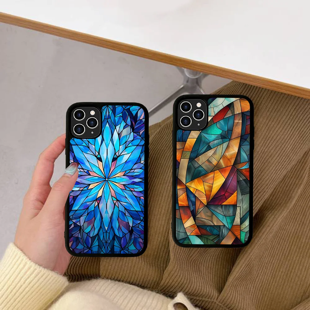 Stained Glass Texture Phone Case Silicone PC+TPU For For IPhone 11 12 13 14 15 16 Plus Pro Max Cover