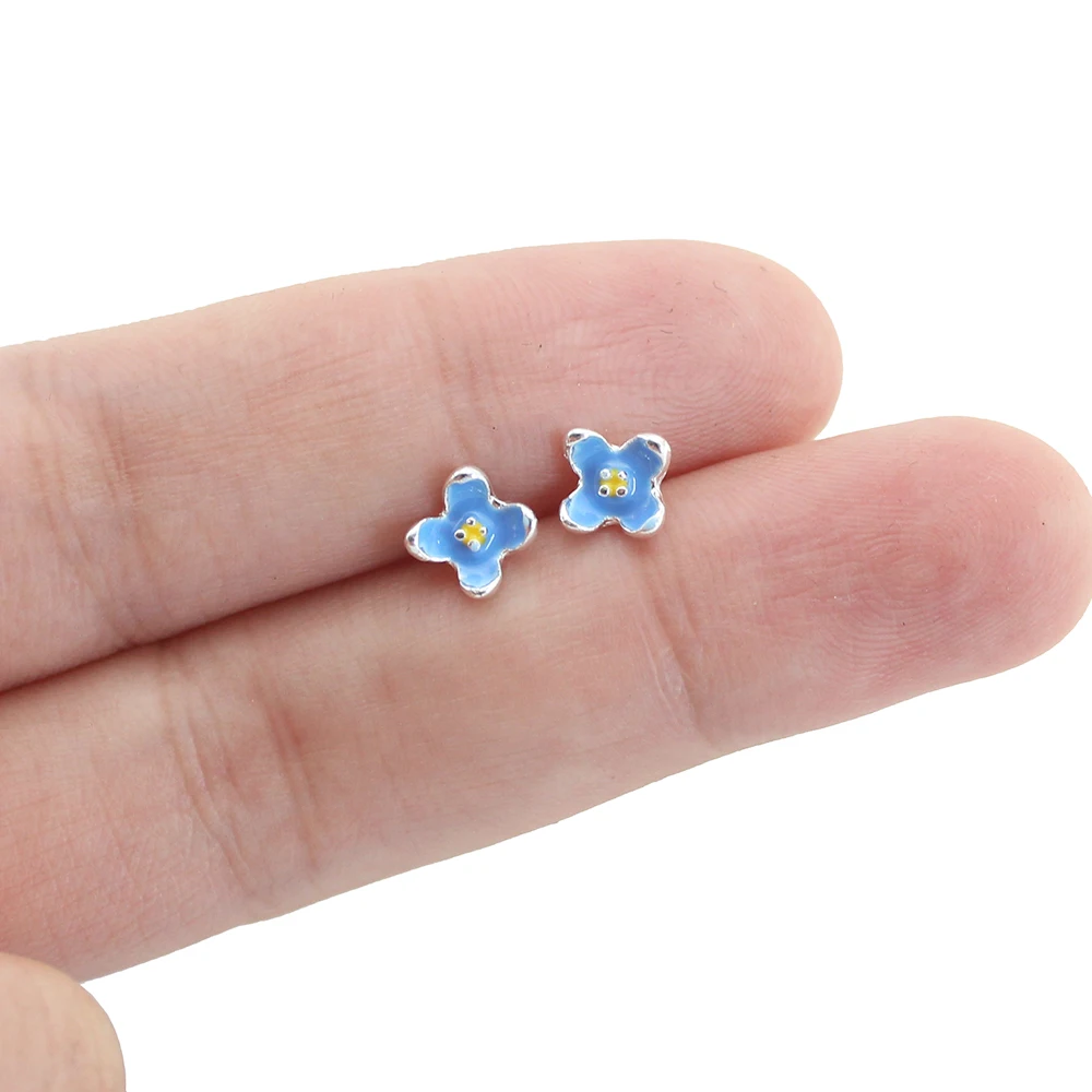 Small Blue Color Lilac Flower Stud Earring for Women Sweet Temperament Mini Jewelry Accessories Wholesale Christmas Day Gift