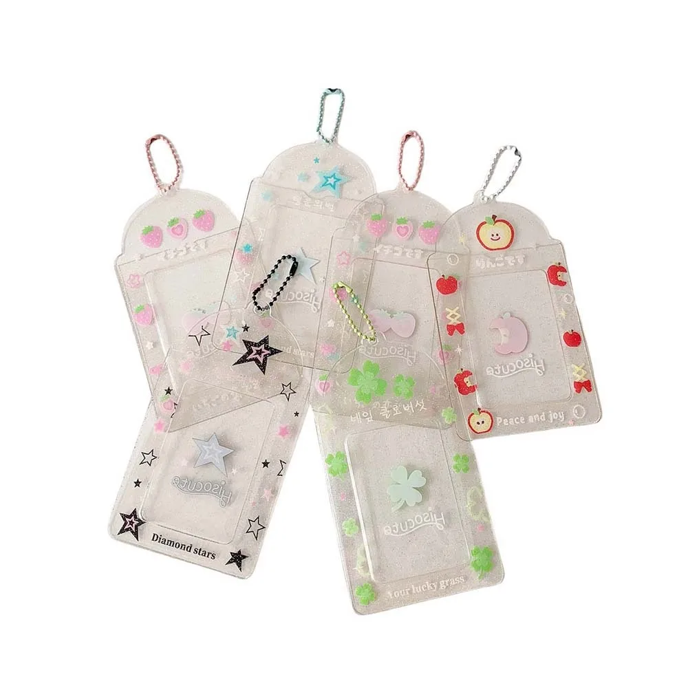 Star Strawberry Korean Photocard Holder Keychain Pendant PVC Card Cover ID Photo Photocard Frame Korean Style Hanging Decoration
