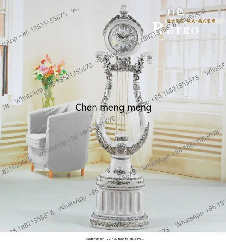 European harp shape retro style hotel lobby clock resin pendulum clock living room floor clock