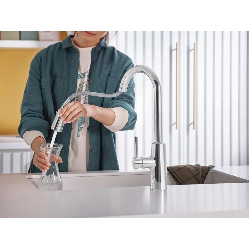 Riley Chrome One-Handle Pulldown Kitchen Faucet Featuring Power Boost for a Faster Clean and Reflex Docking System