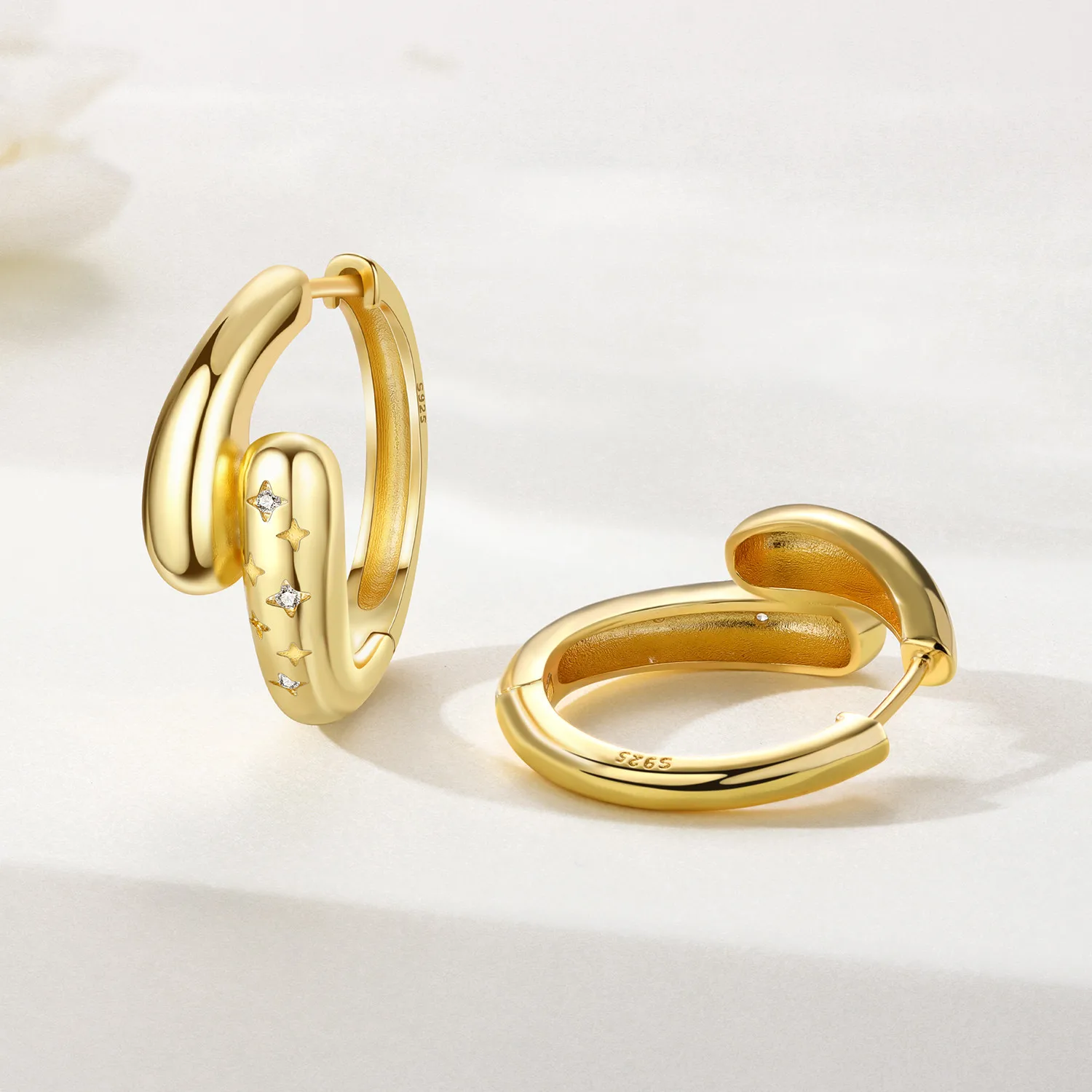 CYCUFF S925 Sterling Silver Golden Personalized Design Earrings Hoop Earrings Women Jewelry Original Trendy Anniversary Gifts