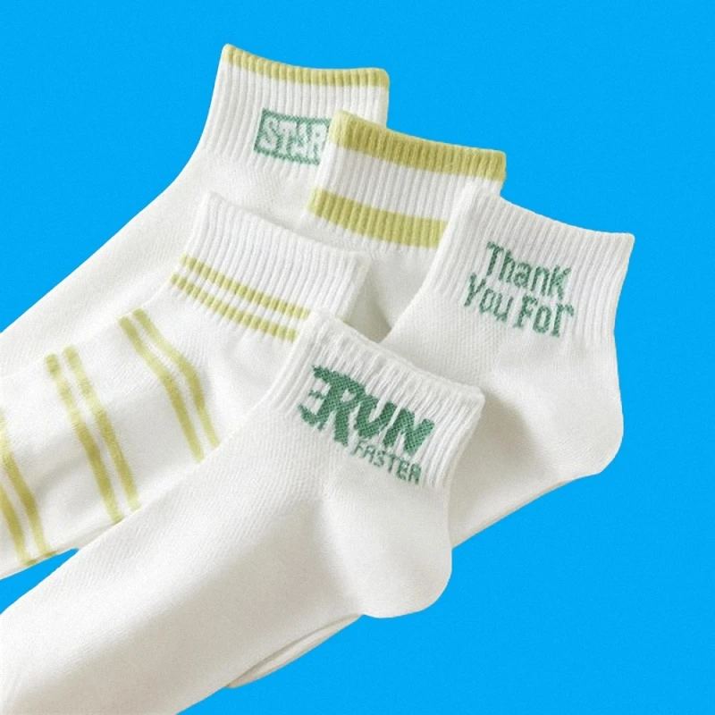 5/10 Pairs 2024 New Small Fresh Japanese Sports Style All-match Milky White College Style Socks Green Autumn Short Socks