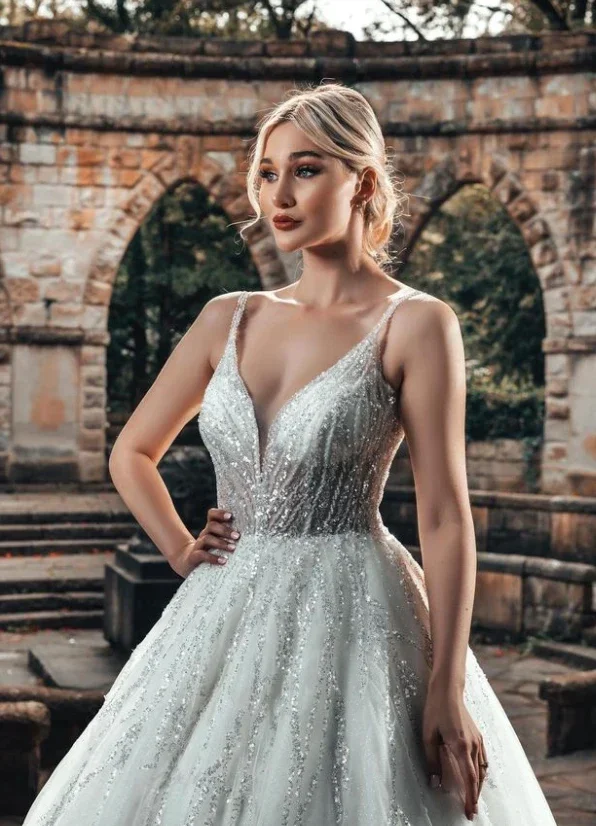 Customized Simple Formal Classic Net Pleat Sequined A-line Sheer Straps Long Dresses Evening Dresses Retro Formal High Quality S