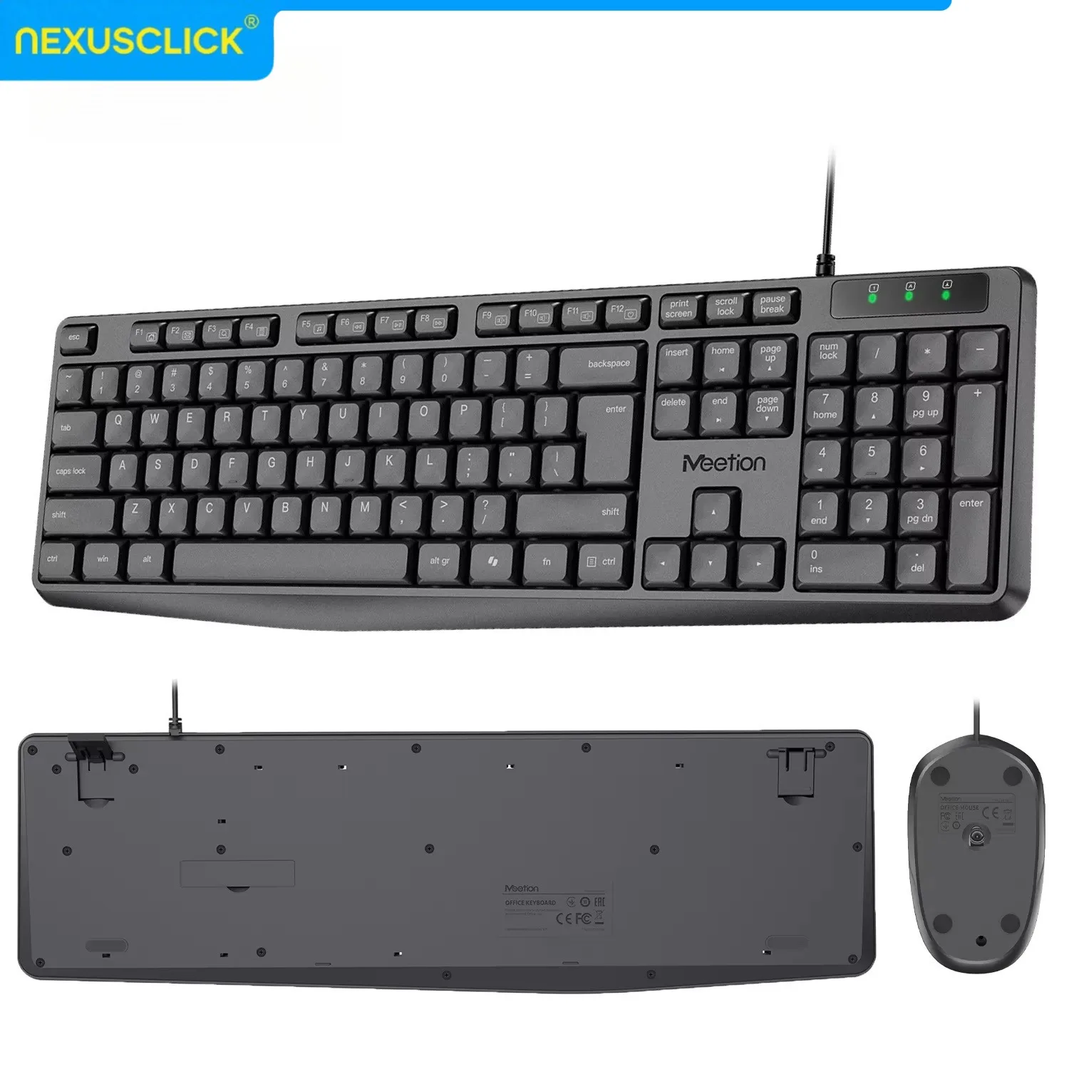 NexusClick Arabic English Wired Keyboard Mouse Combo,104 Keys Splash Proof Silent Ergonomic Keyboard Quiet Mouse Plug and Play