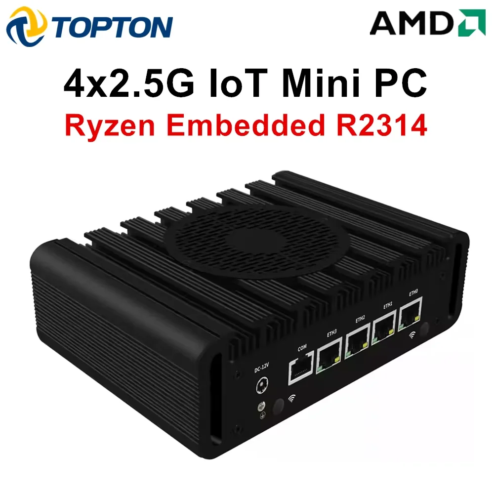 

Topton Mini PC AMD Ryzen Embedded R2314 Firewall Computer 4G/5G LTE Gateway DDR4 NVMe 4x2.5G LAN IoT Linux Proxmox Home Server