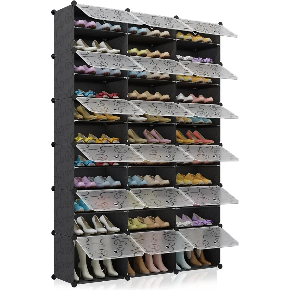

72-Pairs Shoe Storage Organizer Cabinet,Portable Shoe Rack Organizer with Door,Large DIY Plastic Detachable Shoes Shelves