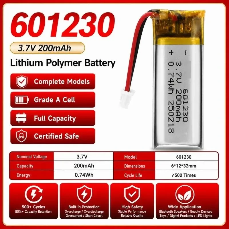 [NEW]  for 601230 Polymer Lithium Battery 3.7V 200mAh for Bluetooth Headset Children Early Education Machine Anti-lost Device
