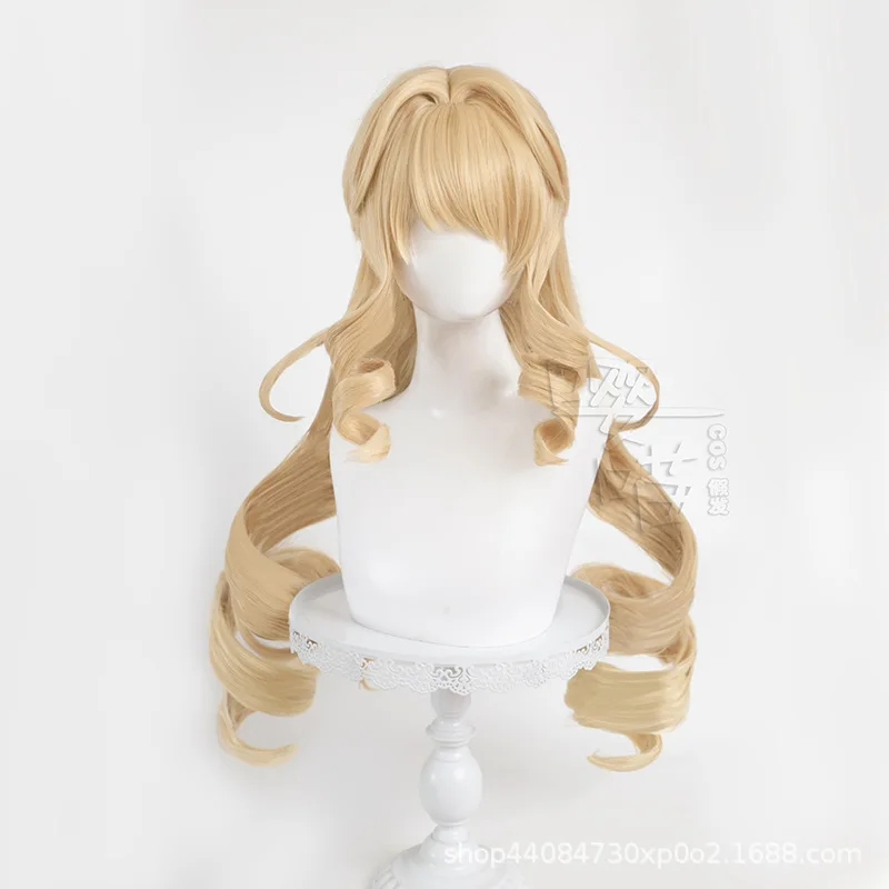 Navia Cosplay Wig Game Genshin Impact 115CM Gold Heat Resistant Synthetic Wig Anime Navia Cosplay Wigs Halloween Party Men Women