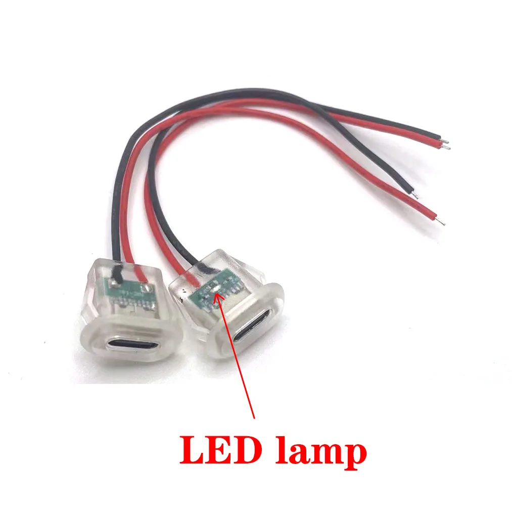

5A USB-C waterproof USB connector with LED light direct compression female socket charging interface