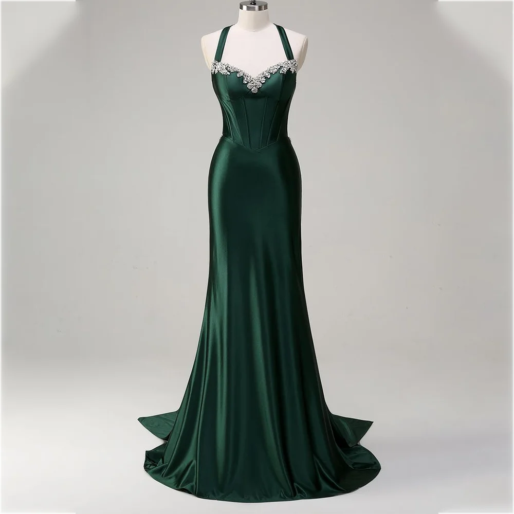 

Glitter Crystal Prom Dresses Sexy Backless Criss-Cross Sweetheart Long A Line Evening Gown for Women Celebration Party Dress